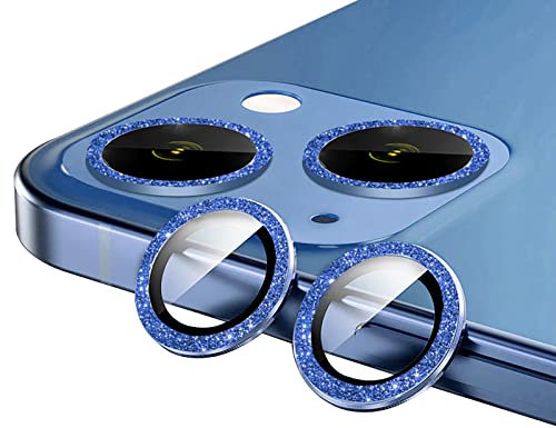 GIOPUEY Camera Protector for iPhone 13, Shining diamond powder, bling Camera Protection Ring, 9H HD tempered glass, iPhone 13 mini Camera Lens Protector - Blue