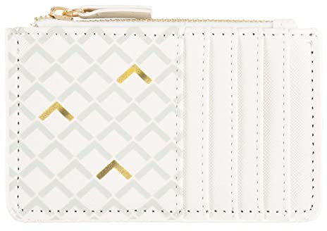 DRAEGER PARIS 1886 - Porte-Carte Zippé Élégant 12,5 x 8 cm - Design Raffiné, Compact et Léger - Blanc/Doré - 10 Rangements pour Cartes, Poche Centrale- Idéal Quotidien