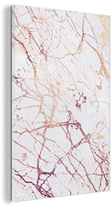 Glasbild Glasfoto Wandbild Bilder Deko 20x30 cm Marmor - Weiß - Gold - Violett