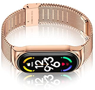 Metall Armband Kompatibel mit Xiaomi Mi Band 7 Armband Metall Edelstahl Mesh Ersatzband Für Herren Damen Für Xiaomi Mi Band 7 (Roségold)