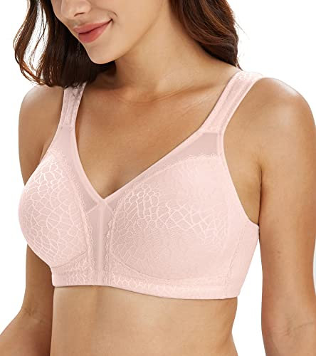 Lemorosy Full Coverage Non Padded Wireless Minimizer Bra Women's Plus Size Underwear Comfort and Double Support for Large Bust(Pink,38DD)