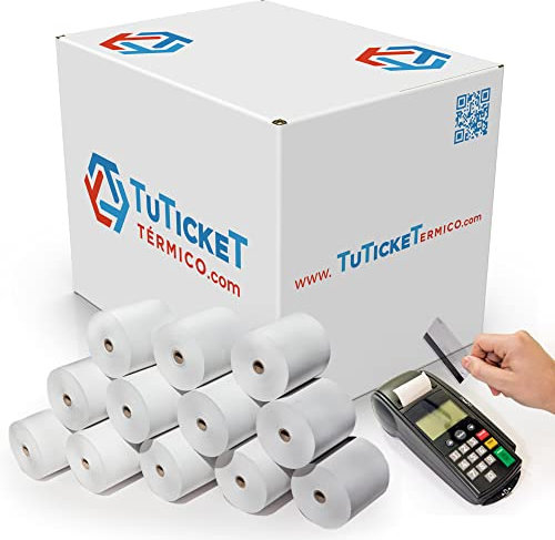 TuTickeT TÉRMICO.com - Rollo de Papel Térmico 80x80x12 mm (60 unidades, 10 más de lo habitual) para Impresora Térmica de Ticket, Caja Registradora y demás TPV. Sin Bisphenol A. PEFC. Producto C.E.