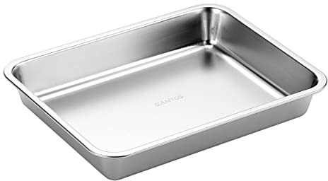 SANTOS Edelstahl Grillschale 26,9x20,9x4cm- Wiederverwendbare Grillpfanne & Auffangschale - Grill Zubehör für Gemüse, Fleisch & Fisch - Spülmaschinengeeignet - Auch als Backform & Auflaufform geeignet
