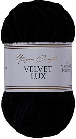 Utopia Crafts Velvet Lux Chenille-Garn, superweich, grob, zum Stricken und Häkeln, 100 g – 110 m, Schwarz