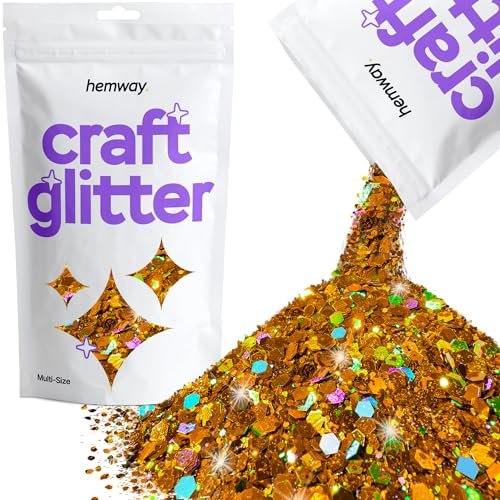 Hemway Craft Glitter - Copper Holographic | 100g Multi Size Metallic Sequin Flakes for Halloween Resin & Epoxy Crafts | Supplies for Autumn Décor, Bunting, Nails, Candle, Face & Mask Decorating