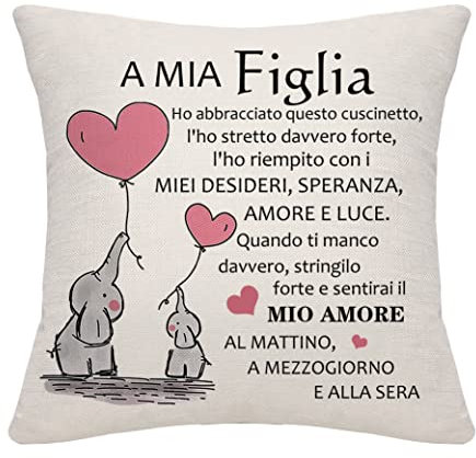 Bommex Regalo di Mamma Papà Figlia Cuscino Copertina Compleanno Ringraziamento Natale (A Mia Figlia)