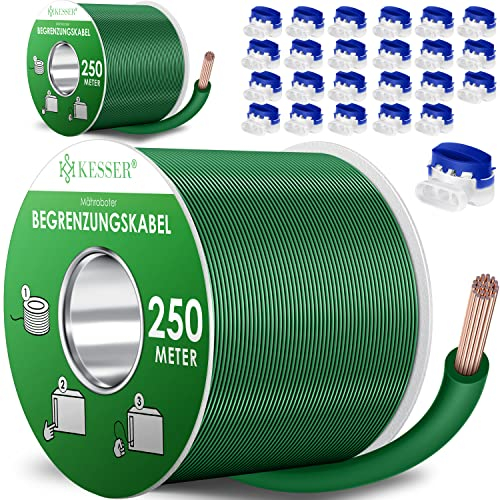 KESSER® Câble de délimitation de 500 m + 24 connecteurs de câbles pour Tondeuse, kit d'accessoires de Fil de délimitation Universel pour câble de Recherche Compatible avec Gardena/Bosch/Worx/Einhell