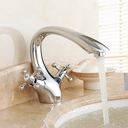 ZYCDP Robinet Salle de Bain Retro, Mitigeur Vintage Robinet D'eau Chaude Froide pour Lavabo Salle De Bains, Retro Mitigeur Lavabo Vintage en Laiton avec Poignée Croisée, chromé