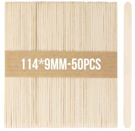 OWLKELA 50 Stück Holzstäbchen, Eisstiele aus Holz, 114 mm x 9 mm x 2 mm, Birke, Grundfarbe – Holzeisstiele, DIY, Arten von Kunsthandwerk Herstellen