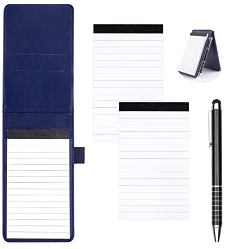 Vaktop Notizbuch Klein, Mini Notizbuch A7, Notizblock Klein mit 2 Stück Notizblöcke und Metall Stift, Pocket Small Notebook für Aktivitäten Im Freien (Blau)