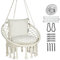 JoyView Macrame Chair Hanging Swing Chair Max 330 Lbs Hammock Chair with 2 Cushions and Hardware Kits Cotton Rope Chair for Indoor Outdoor Bedroom Patio Garden - Beige