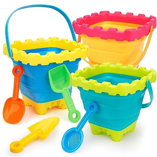 Groß Sandburg Strandeimer Spielzeug Schieben Set,Bunte Sand Strand Eimer für Kinder, Kleinkinder, draußen, Sandkasten, Sandburg förmiger Eimer mit Netztasche,Schnee, Hinterhof Kein Blue Yellow 7-PCS