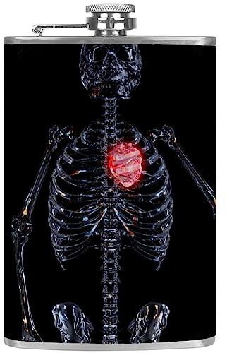 Hip Flask with Funnel Personalized Flasks,Skull with Heart,Portable Stainless Steel Small Flagon for Liquor