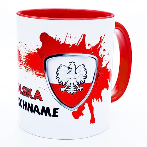 Polen Polska Tasse mit Namen personalisiert Poland Adler Wappen Flagge Fahnen Polnische Produkte 2025 Spruch Getränke Becher Geschenk Mann Frau Geburtstag Kubek polskie produkty flaga Keramik 330 ml