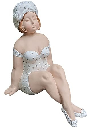 Aspinaworld Gartenfigur Badenixe Bodensitz 21 cm weiß mit feinen grauen Punkten und Rosette – Badefrau flüsternd für Terrassentisch, Badefigur Garten Deko Outdoor