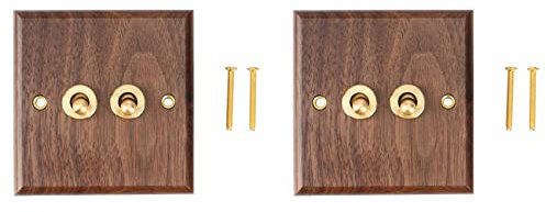 Ronlok 2X Retro Amerikanischen Industriellen Stil Lichtschalter Steckdose, Massivholz Messing Kippschalter Platte, Antike Hause Aufenthalt Schalter (2)