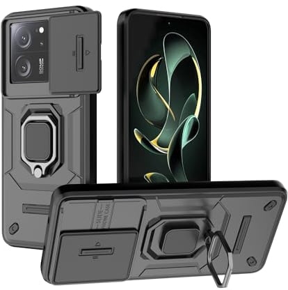 TAUYN Hülle für Xiaomi 13T/Xiaomi 13T Pro, TPU/PC Stoßfest Heavy Armor Bumper Stoßfest Schutzhülle, Schiebedeckel, mit Ständer Handyhülle - Schwarz