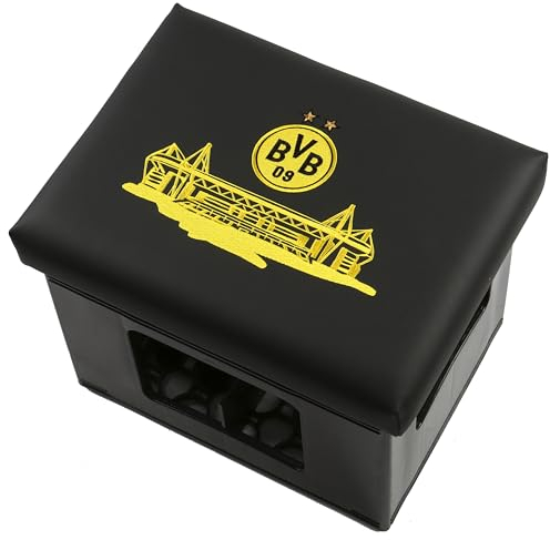 FIFITARA BVB Bierkastensitz aus Kunstleder 42x32x6,5 cm [höchster Sitzkomfort] Bierkasten Sitzauflage als BVB Fanartikel für Garten, Partykeller oder unterwegs, Borussia Dortmund Geschenke für Männer