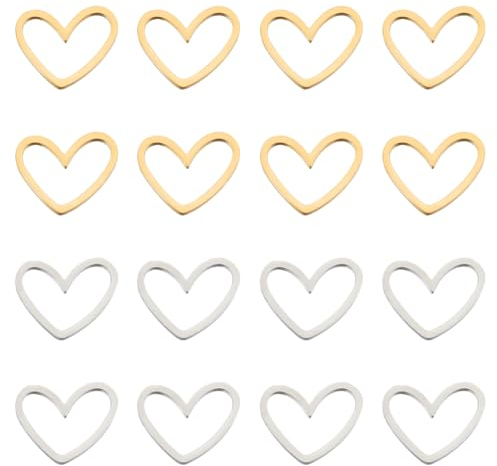 UNICRAFTALE 32 Stk 2 Farben Verbindungsringe Edelstahl Herz Verbindungsringe Schmuckverbinder Liebesherz Offene Lünette Verbindungs Anhänger Hohle Verbindungsringe Für DIY Handwerk Schmuckherstellung