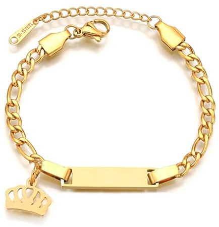 JewelryWe Personalisiert Armband Kinder Baby Edelstahl Hochglanz Poliert Figarokette Kinderarmband Babyarmband Armkette mit Gravur für Junge Mädchen