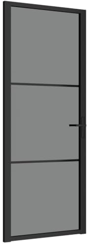 KOIECETA Glastür Innentür mit Montagematerialien Industrie-Stil Wohnungstür Zimmertür Tür ESG Glas Aluminium Aluminiumgriff (Schwarz und Dunkel-transparent, 2 Horizontale Stäbe/83 x 201.5 cm)