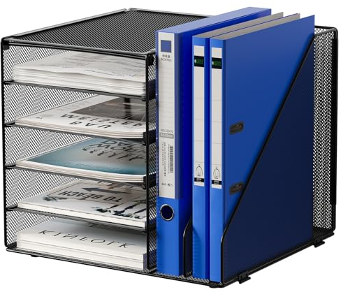 EasyPAG 7 Fächer A4 Metall Büro Schreibtisch Organizer Dokumentenhalter Aktenablage Zeitschriftenhalter Briefablage Papier Magazin Organisator,Schwarz