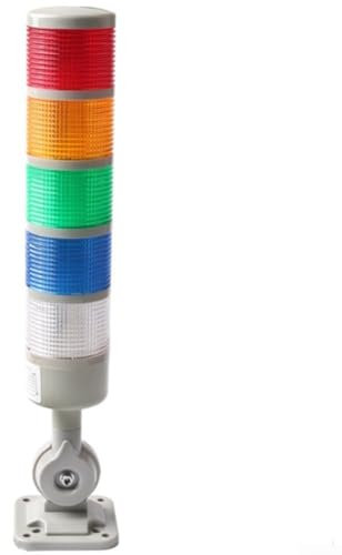 PETSTIBLE CNC-Werkzeug-Warnleuchte, 12 V, LED-Signalturm, gestapelte Lampe, Pfostenleuchte, Andon-Lichtleiste mit drehbarem Sockel (5 Stufen mit Summer), 6IF717K49069Z8KFA6436IT49X67