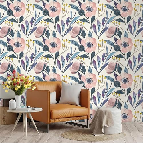 Selbstklebende Tapete Rosa Gelb Lila Strukturtapete Wandtattoo Schlafzimmer Tapete Selbstklebend Vliestapete Wallpaper for Living Room Tapeten Leicht zu Entfernen Wandschutzfolie 45x300cm