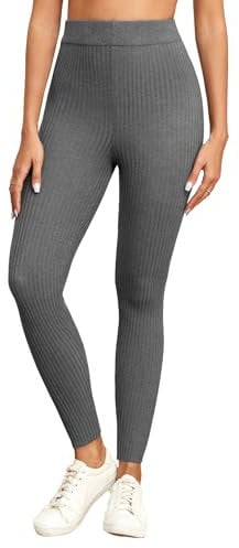 Famulily Bequeme Leggings für Frauen Casual Rib Knittd Thermal Grey Leggings mit Stretch High-Waisted (L, Grau)