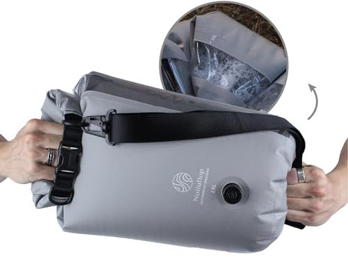 Noitullop Kulturbeutel, tragbare Waschmaschine, 15 l, vollständig wasserdicht, leicht, kompakt, Nylon, tragbar, manuelle Wäschetasche, Grau