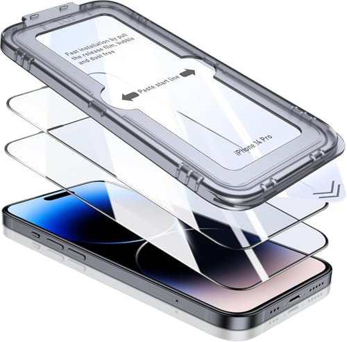 Orvifuly Dust-Free Tempered Glass Screen Protector (HD) Pack of 2, Compatible with iPhone 13/14/14Pro/14Pro Max, Automatic Dust Removal Installation, Scratch-Proof, Bubble-Free (iPhone 14 Pro)