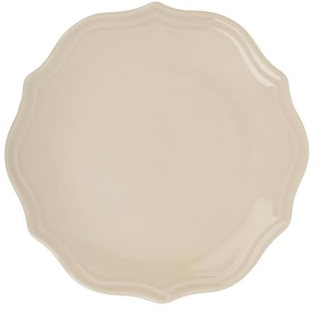GENEVIEVE LETHU 536320 Assiette à Dessert en Faïence Crème Ø 21 cm - Collection Table de Diane - Assiette en faïence au Charme Classique, délicatement festonnée