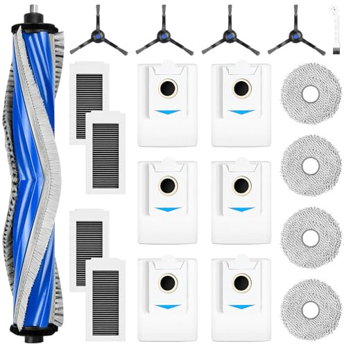 Lot de 20 accessoires pour robot aspirateur Ecovacs Deebot X5 Omni, 1 brosse principale, 6 sacs à poussière, 4 lingettes, 4 filtres, 4 brosses latérales, 1 brosse de nettoyage
