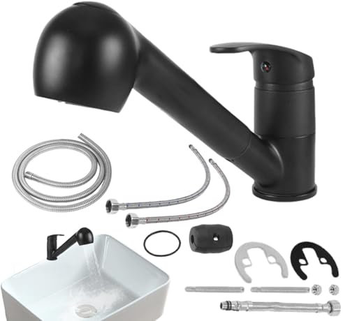 Robinet de cuisine avec douchette extensible, pour camping-car, évier de cuisine avec douchette extractible, poignée simple, 1 trou, robinet de cuisine pour maison de ferme