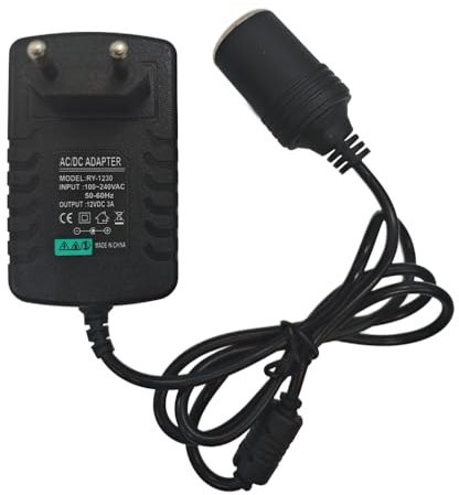 Lelukee KFZ Netzadapter,12V 3A Adapter kfz auf Steckdose Universal Netzteil,36W KFZ-Netzteil für Autostaubsauger,Auto-Ladegerät,Kompressor,DVR,Luftreiniger,Kühlbox und mehr