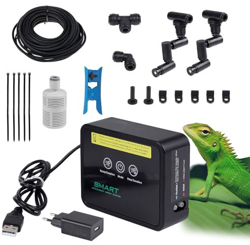 CPROSP Reptilien Benebelungssystem Einfach zu Nutzen, Luftbefeuchter Terrarium Neble mit Timer, Vernebler Reptilien mit Sprühdüsen 360 ° für Amphibien Reptilien Pflanzen