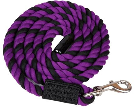 perfk Führstrick für Pferde, Longierleine, Starkes, stabiles Rückrufseil, Gehorsamsseil, Führstrick für Pferde, Pferdeseil mit Drehbolzen und Karabiner, Lila Schwarz