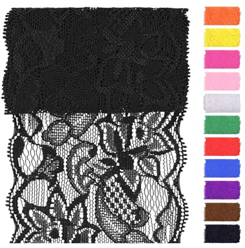 Swpeet 5 Yard von 3.15 Breite schwarze Spitze Stoff Stretch Elastic, Trim Spitze Band, elastische Nähen Trim Band für Kleidungsstück, Stirnbänder, Hochzeit Bouquet Herstellung DIY Handwerk
