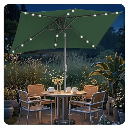 ISOISL Sonnenschirm LED Solar 200x300CM Kurbel-Schirm Rechteckig Gartenschirm Terrassenschirm knickbar Sonnenschirme ohne Ständer Kippbar Großschirm für Balkon,Terrasse,Garten,Grün
