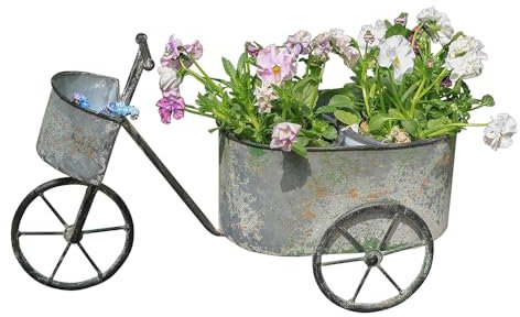 Z² BellaDecor Farmhouse Small Flower Cart Bicycle Planters for Outdoor Plants Bicycle Plant Stand Wagon Planter Rustic Plant Cart for Patio Garden Balcony