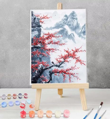 YEYUMEOZ Peinture par Numero Adulte Fleur Numero d'art Rouge DIY Peinture à l'huile par Numéros sur Toile Artisanat avec Pinceaux Acryliques, Tableau avec Numéro Adulte Cadeau 50x65 cm Model 0-L