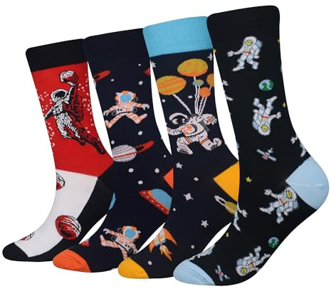 Cansok EUR 42-46 Lot de 4 paires de chaussettes fantaisie pour Homme Motif Cosmonaute Astronautes