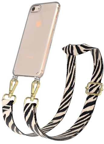 EAZY CASE Handykette - Verstellbares Taschenband kompatibel mit iPhone SE (2022/2020) / iPhone 8/7, Schulterriemen, Handykordel mit Silikon Hülle, Umhängetasche, Zebra - Schwarz Beige Gold