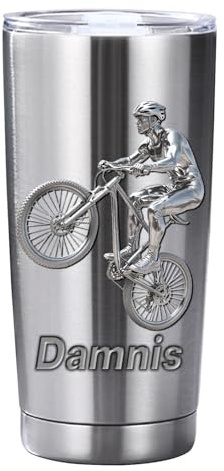 Reyrijf Personalized Bicycle Cycling Biker Pattern Cup with Name, Custom Stainless Steel Bike Cycling Tumbler Mug for Men Women, Coffee Travel Mug for Biking Rider Cyclist