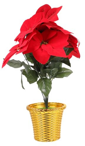 Vaguelly Pianta Finta Stella Natale in Vaso Con Fiore Rosso Artificiale in Seta Decorazione Natalizia Senza Annaffiatura Per Casa e Ufficio Facile Da Posizionare e Resistente