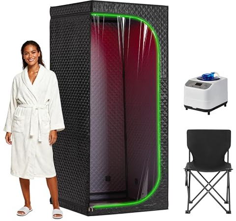 Tragbare Infrarot Saunakiste für Zuhause - XL Dampfsaunazelt mit 5-lagigem wasserdichtem Stoff, Klappstuhl & XL-Dampf