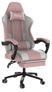 Alivio Ergonomic Gaming Chair with Massage Lumbar Cushion & Retractable Footrest, 360° Recline & Swivel Breathable Leather Office Massage Chair, PU Leather Video Game Chair (Pink)