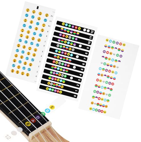 STOBAZA Notenaufkleber Farbcodierte Griffbrettaufkleber aus Papier Ukulelen Selbstklebend und Leicht Abziehbar für Gitarre und Ukulele für Anfänger und Musikschulen