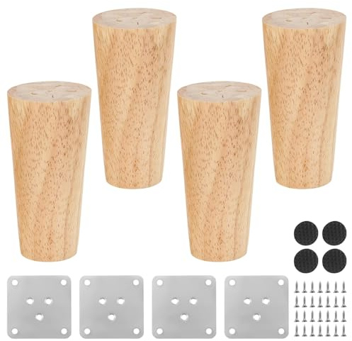 Shwdsy 4 Pièces Pieds de Meubles, 10 cm Pied de Meuble Bois, avec Tapis Antidérapant, Meuble Inclinés en Bois, Complet avec Plaque De Montage et Vis, Adapté aux Canapés, Armoires