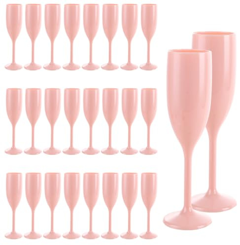 DAJAVE 24Pcs Plastic Champagne Flutes Pink Plastic Champagne Glasses